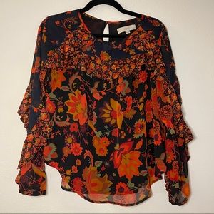 LOFT floral ruffle long sleeve top